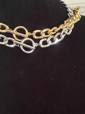 Set of 2 Gold & Silver Toggle Chain Necklaces-approx. 17 inches.